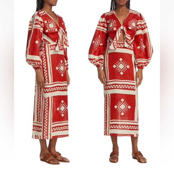 Caroline Constas Sun Goddess Tie-Up Cutout Front Linen Blend Column Dress sz XS - Picture 13 of 16